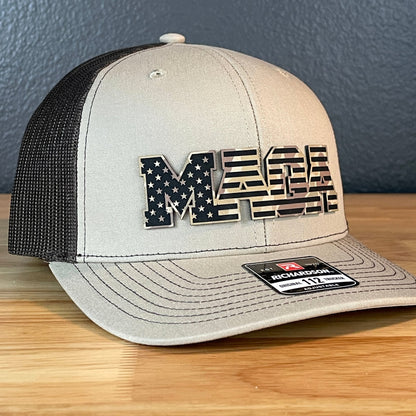 Duck Camo MAGA American Flag Patriotic Leather Patch SnapBack Trucker Hat - Hollow Point Society - Patch Hat