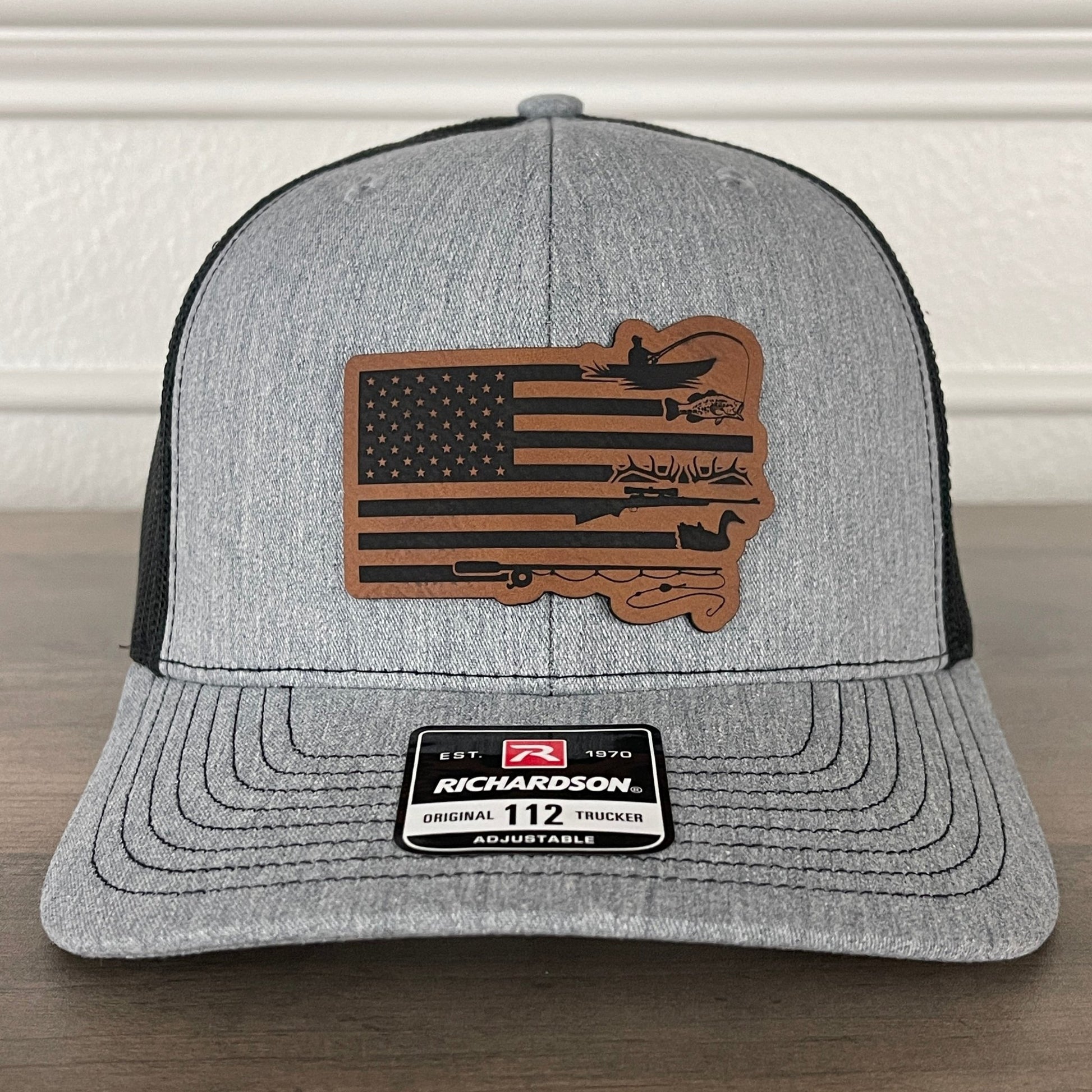 Duck Hunting and Fishing American Flag Leather Patch Hat - Hollow Point Society - Patch Hat