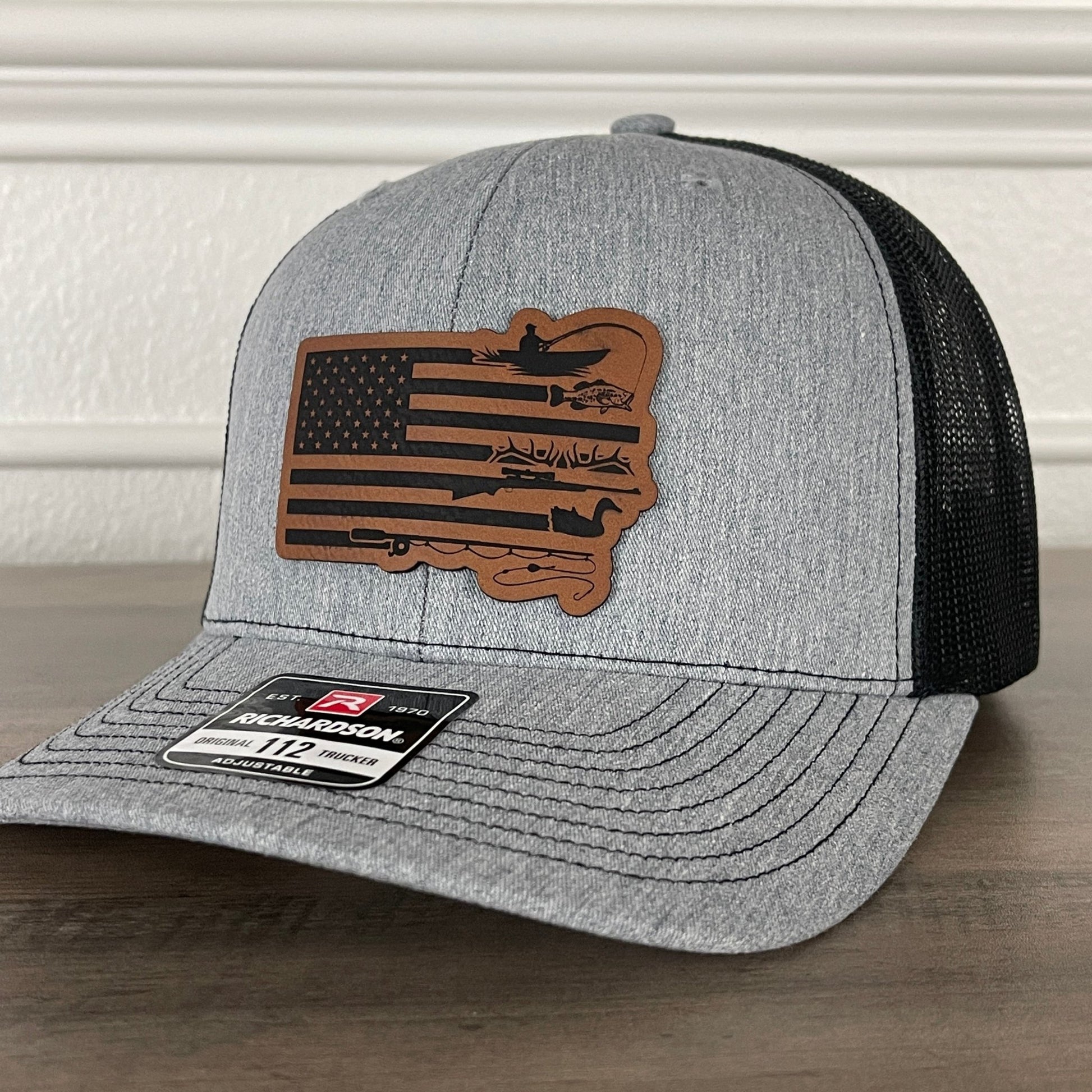 Duck Hunting and Fishing American Flag Leather Patch Hat - Hollow Point Society - Patch Hat