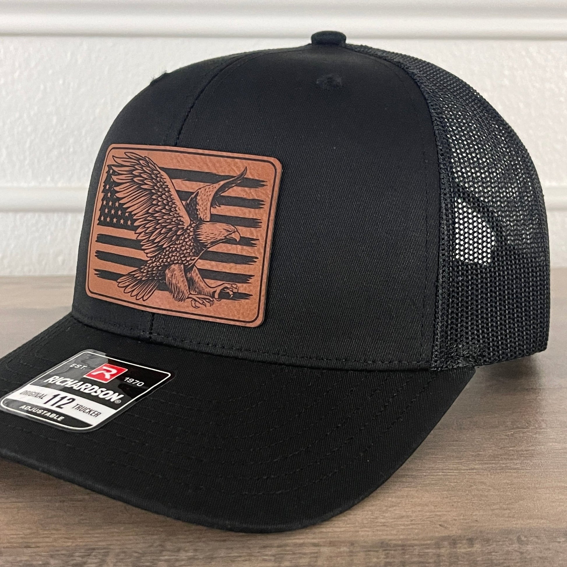 Eagle American Flag Patriotic Leather Patch Hat Black - Hollow Point Society - Patch Hat