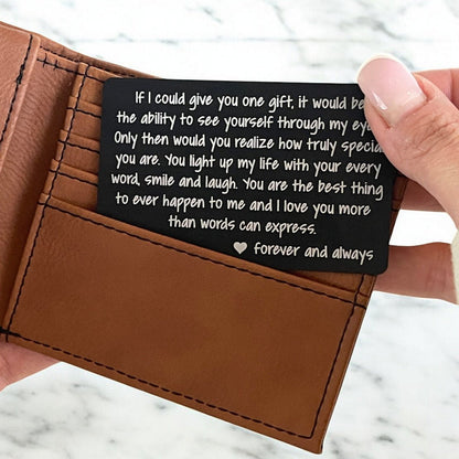 Engraved Metal Wallet Card - Valentine Gift for Boyfriend or Husband - Romantic Love Note - Hollow Point Society - Wallet Card