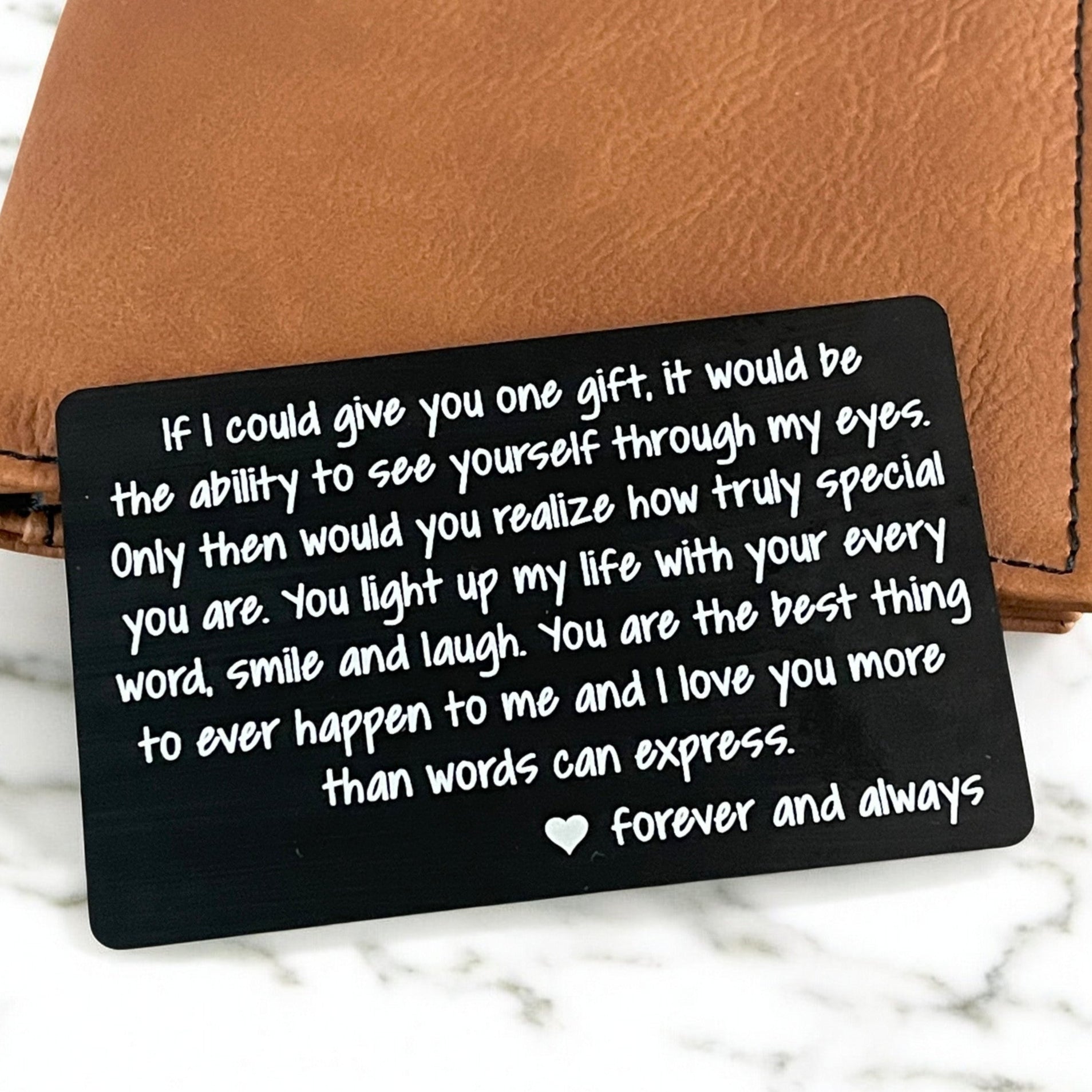 Engraved Metal Wallet Card - Valentine Gift for Boyfriend or Husband - Romantic Love Note - Hollow Point Society - Wallet Card