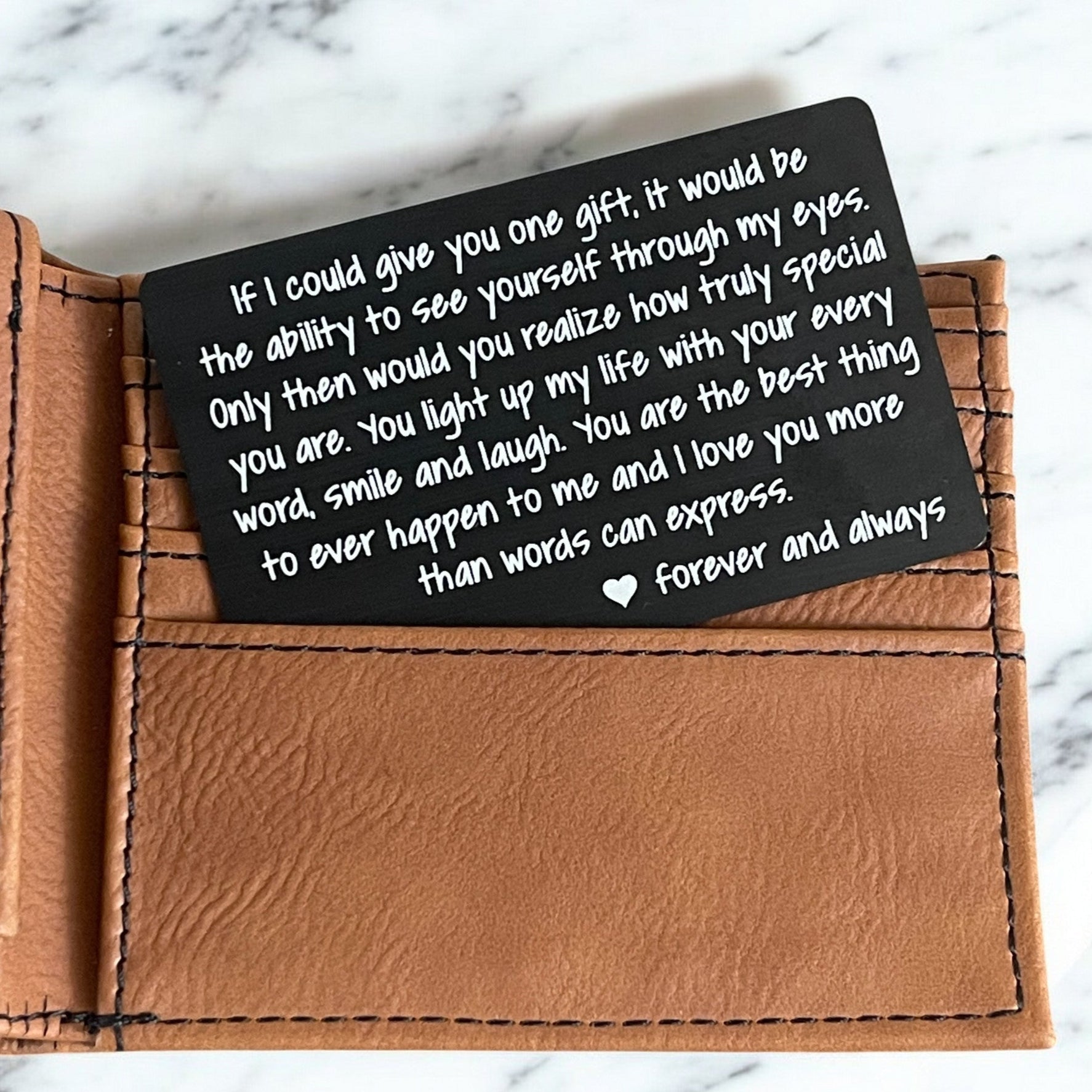 Engraved Metal Wallet Card - Valentine Gift for Boyfriend or Husband - Romantic Love Note - Hollow Point Society - Wallet Card