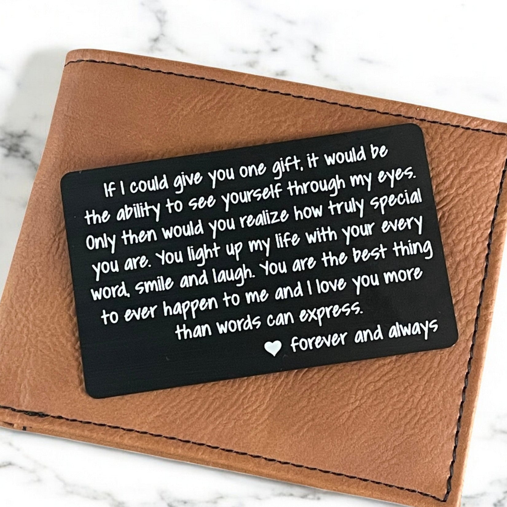 Engraved Metal Wallet Card - Valentine Gift for Boyfriend or Husband - Romantic Love Note - Hollow Point Society - Wallet Card