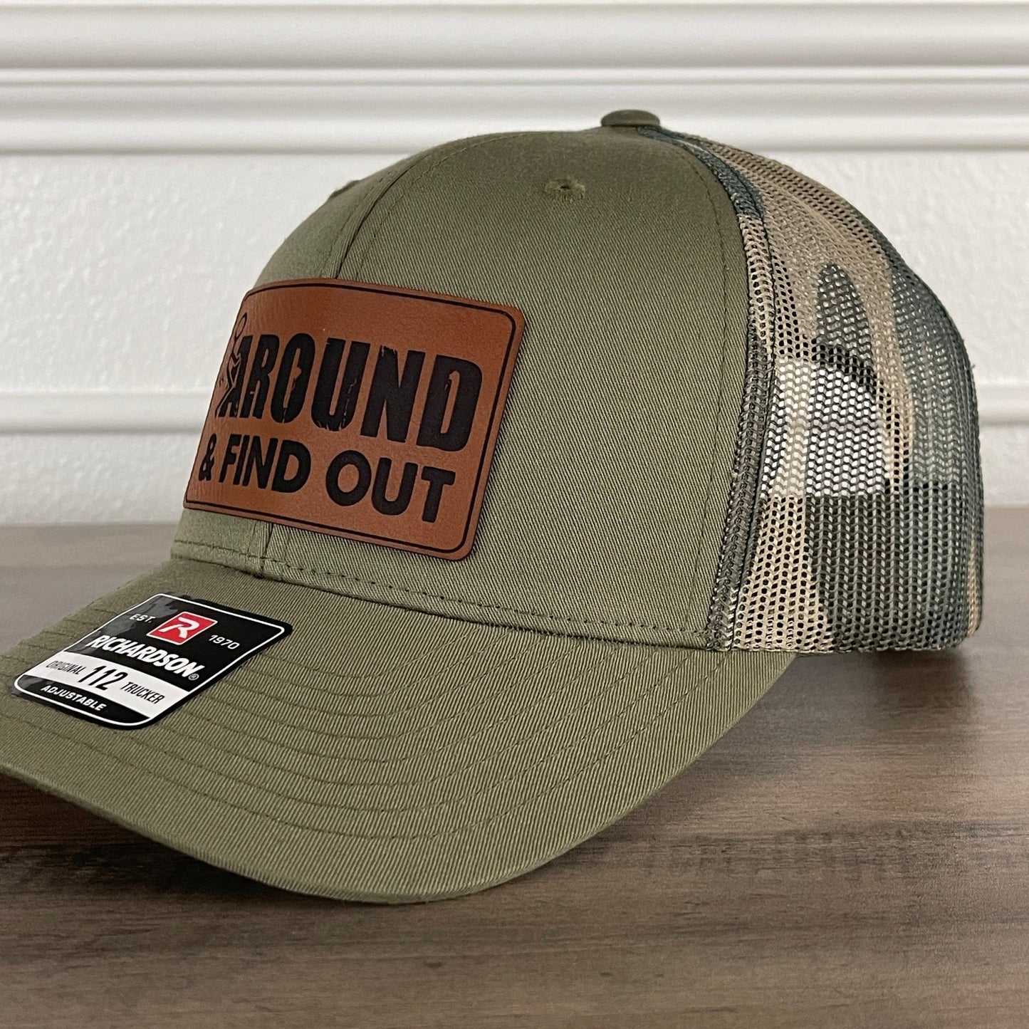 F Around And Find Out FAFO 2A 2nd Amendment Patriotic Leather Patch Hat Green/Camo - Hollow Point Society - Patch Hat