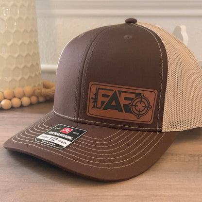 F Around And Find Out FAFO Flag Leather Patch Hat Brown - Hollow Point Society - Patch Hat