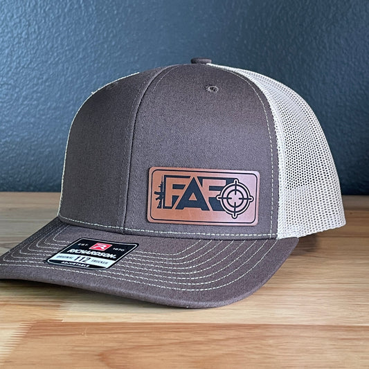 F Around And Find Out FAFO Flag Leather Patch Hat Brown - Hollow Point Society - Patch Hat