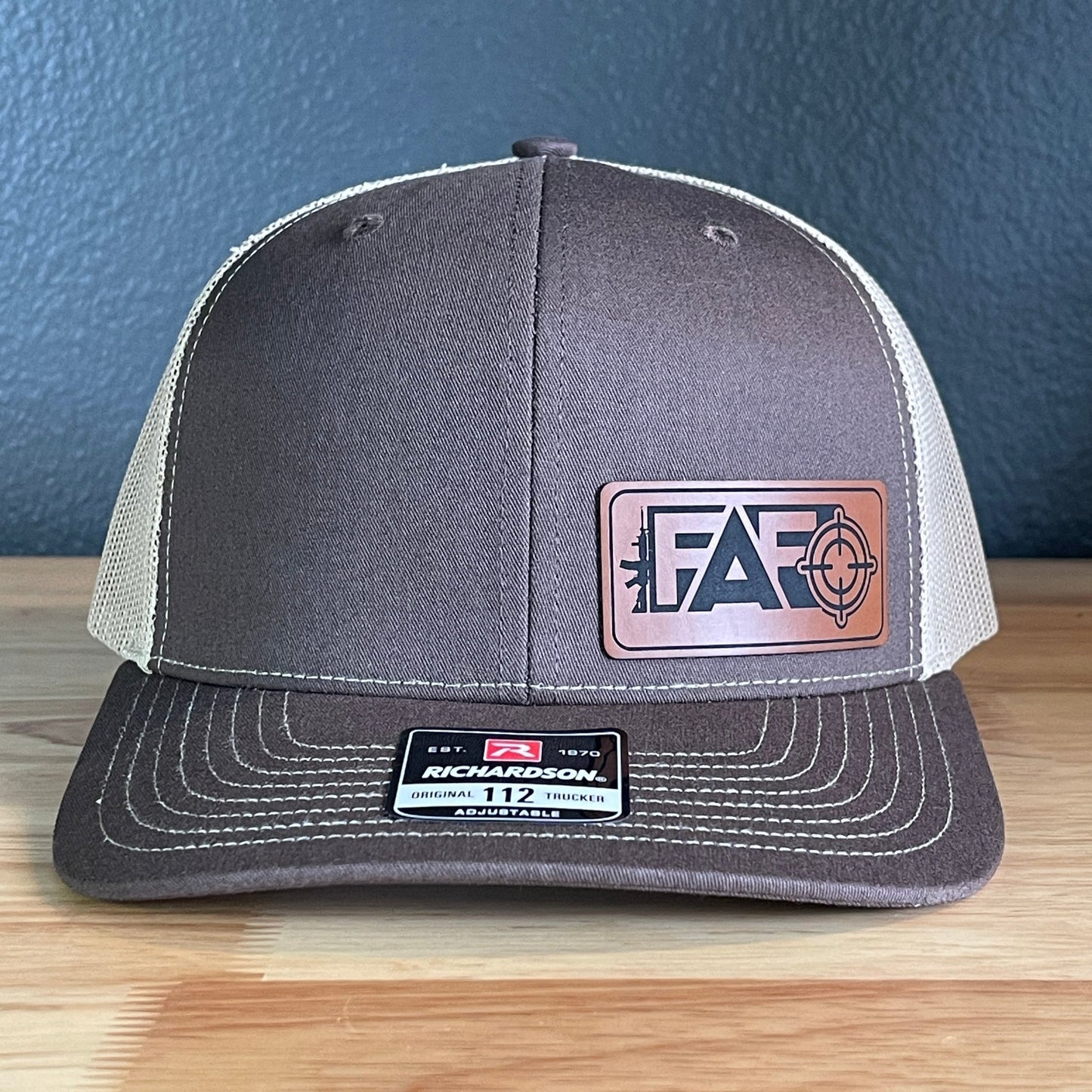 F Around And Find Out FAFO Flag Leather Patch Hat Brown - Hollow Point Society - Patch Hat