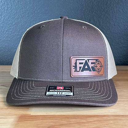 F Around And Find Out FAFO Flag Leather Patch Hat Brown - Hollow Point Society - Patch Hat