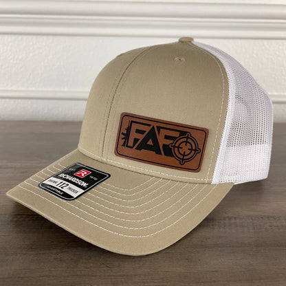 F Around And Find Out FAFO Flag Leather Patch Hat Khaki - Hollow Point Society - Patch Hat