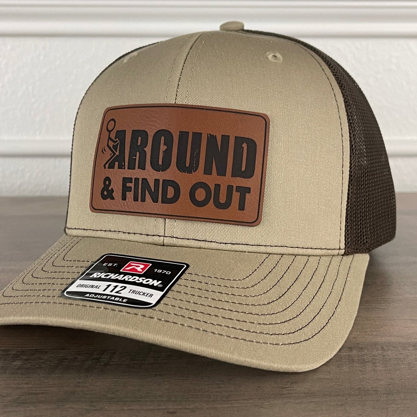 F Around And Find Out FAFO Leather Patch Hat Khaki/Brown - Hollow Point Society - Patch Hat