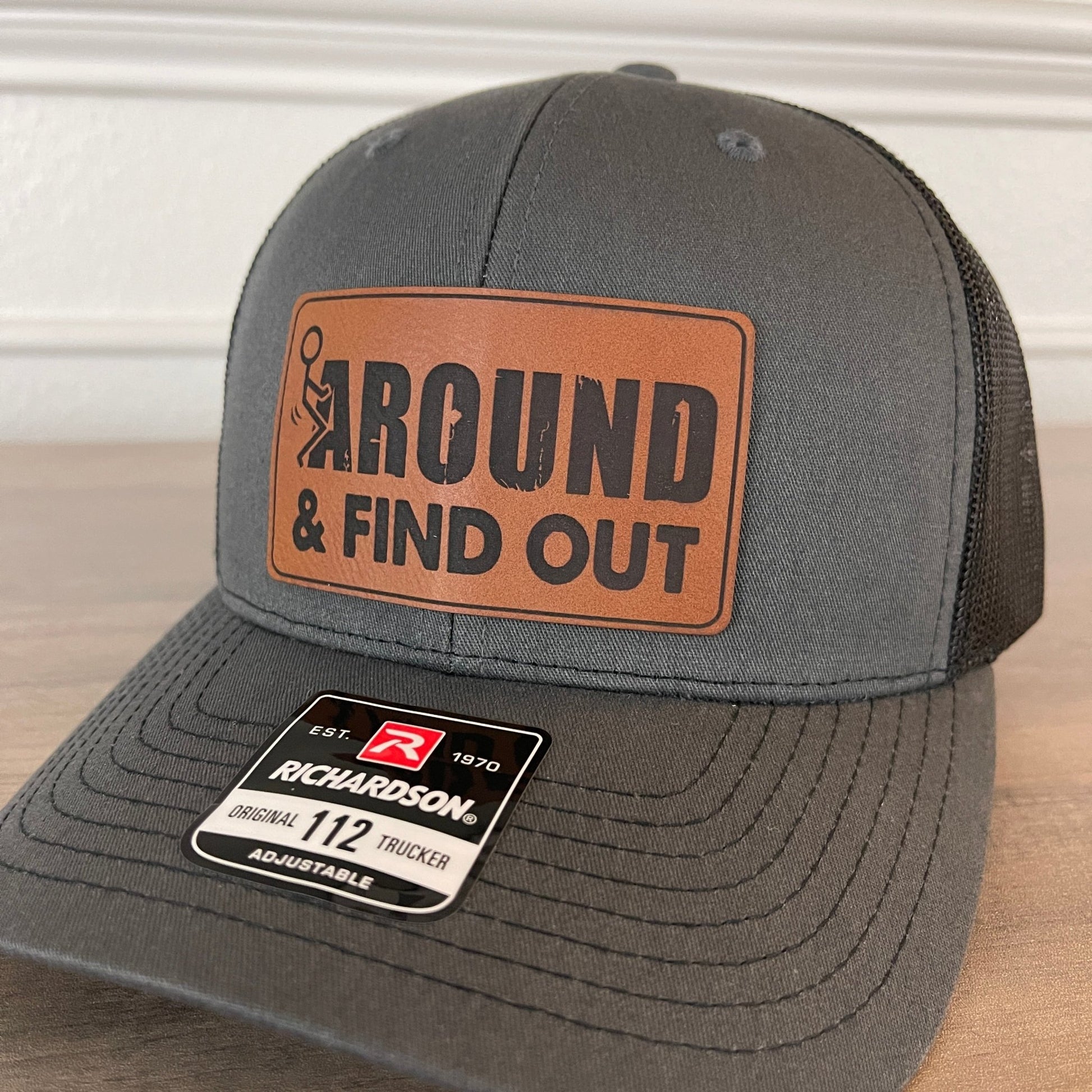 F Around And Find Out Patriotic Leather Patch Hat Charcoal/Black - Hollow Point Society - Patch Hat