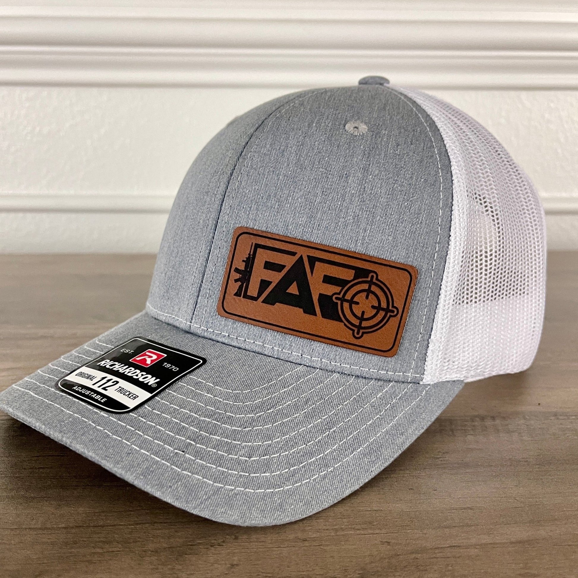 FAFO F Around And Find Out 2A 2nd Amendment Leather Patch Hat Grey/White - Hollow Point Society - Patch Hat