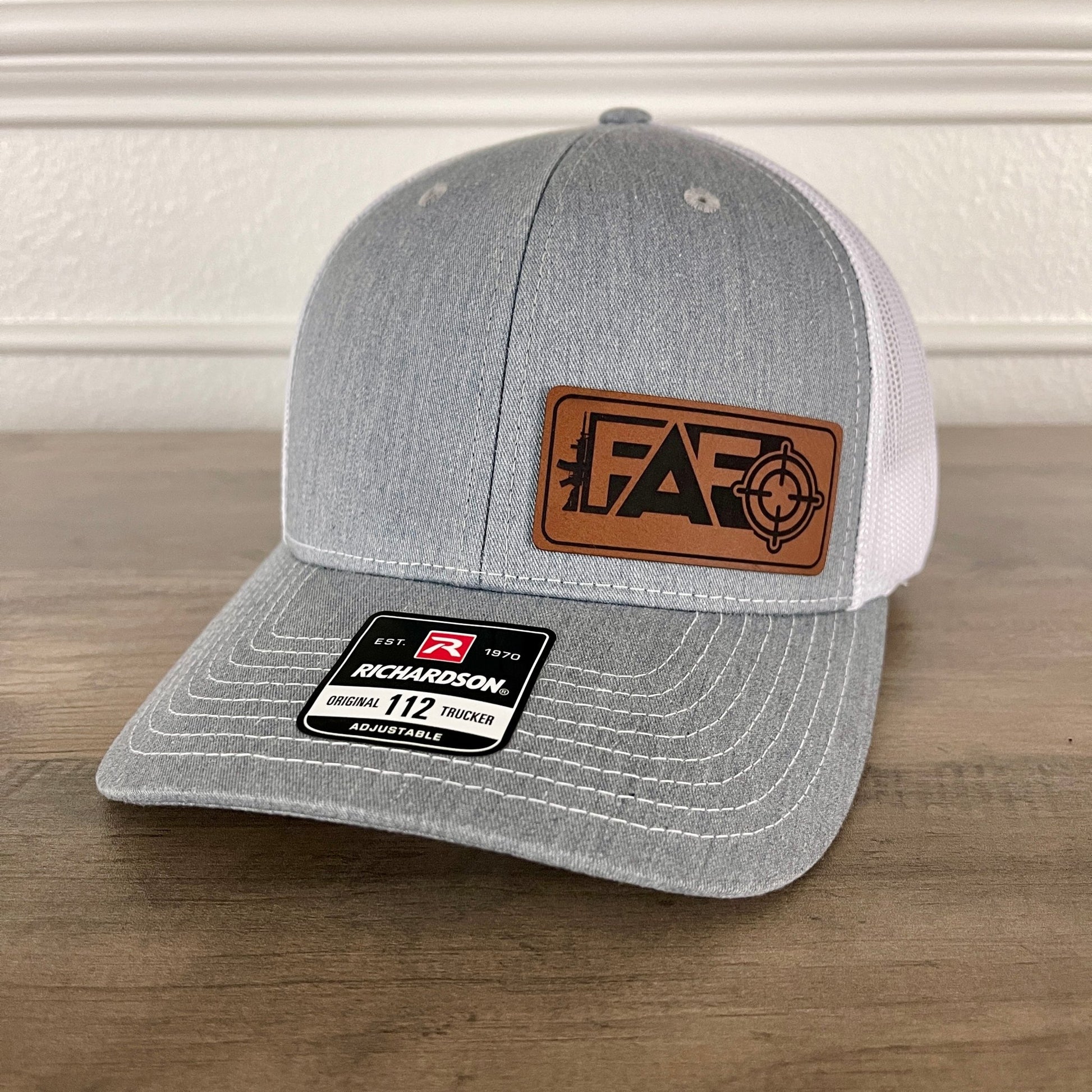 FAFO F Around And Find Out 2A 2nd Amendment Leather Patch Hat Grey/White - Hollow Point Society - Patch Hat