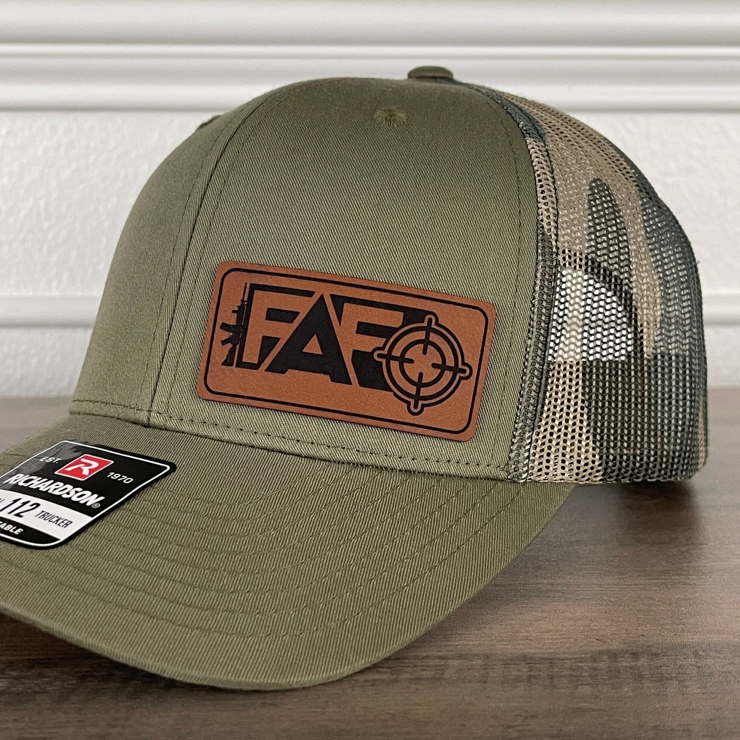 FAFO F Around And Find Out 2A 2nd Amendment Patriotic Leather Patch Hat Green/Camo - Hollow Point Society - Patch Hat