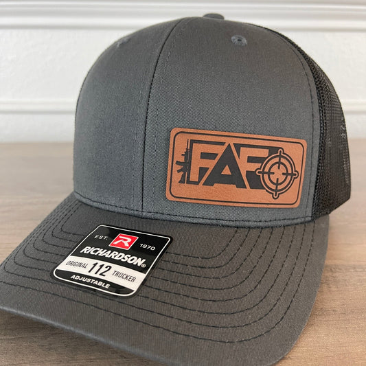 FAFO F Around And Find Out Leather Patch Hat Charcoal/Black - Hollow Point Society - Patch Hat