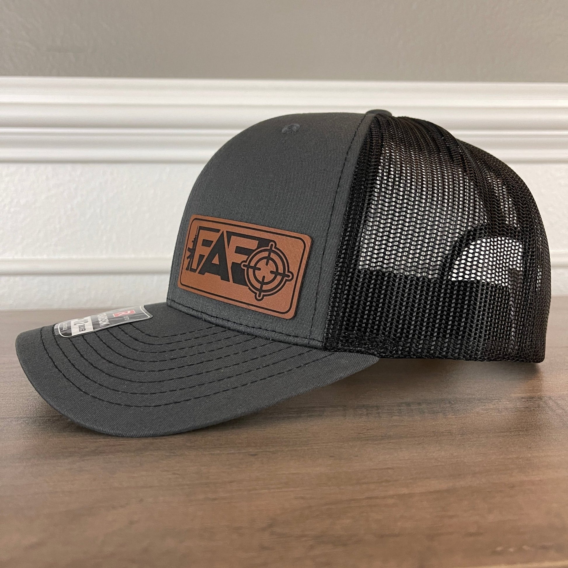 FAFO F Around And Find Out Leather Patch Hat Charcoal/Black - Hollow Point Society - Patch Hat