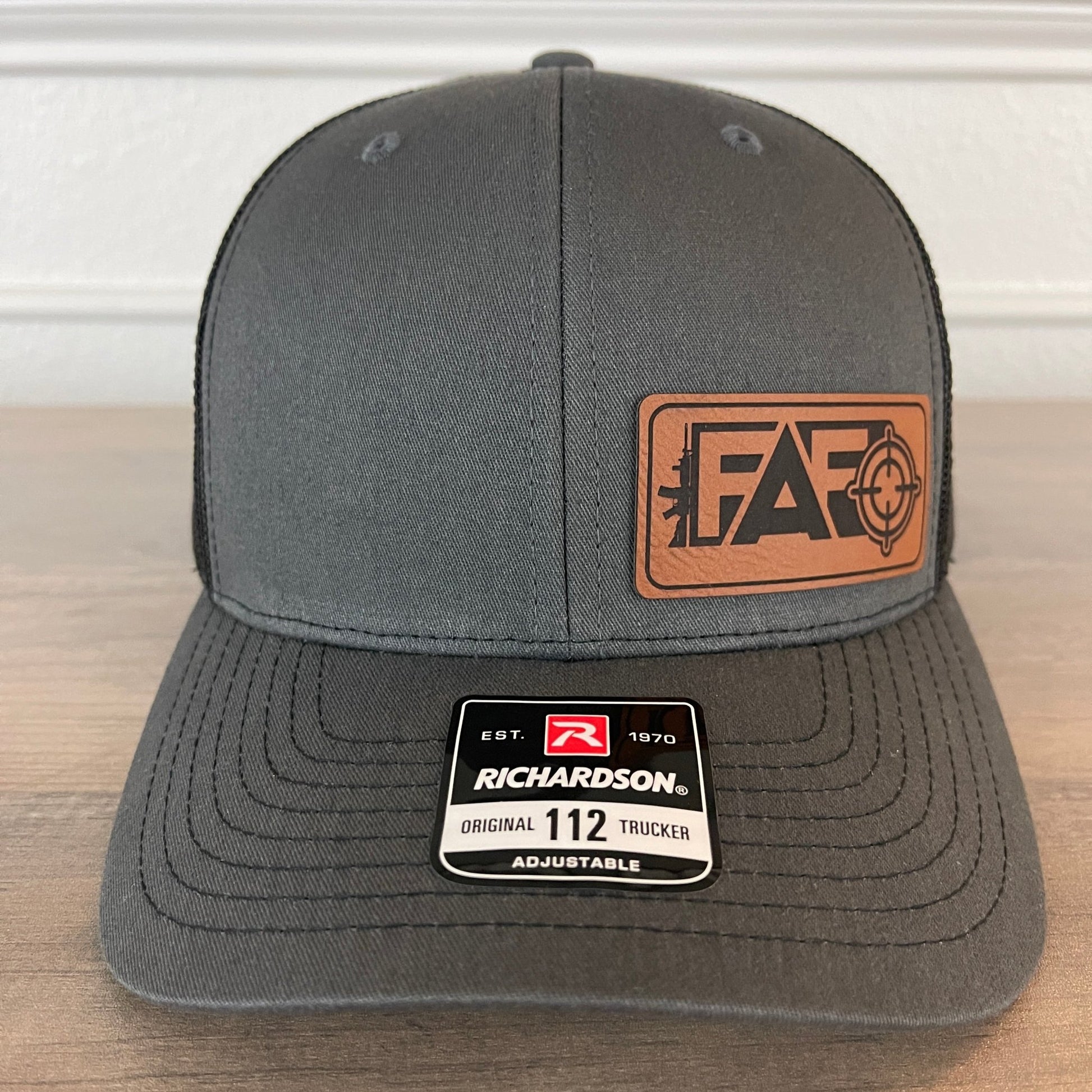 FAFO F Around And Find Out Leather Patch Hat Charcoal/Black - Hollow Point Society - Patch Hat