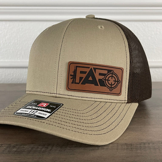 FAFO F Around And Find Out Leather Patch Hat Khaki/Brown - Hollow Point Society - Patch Hat