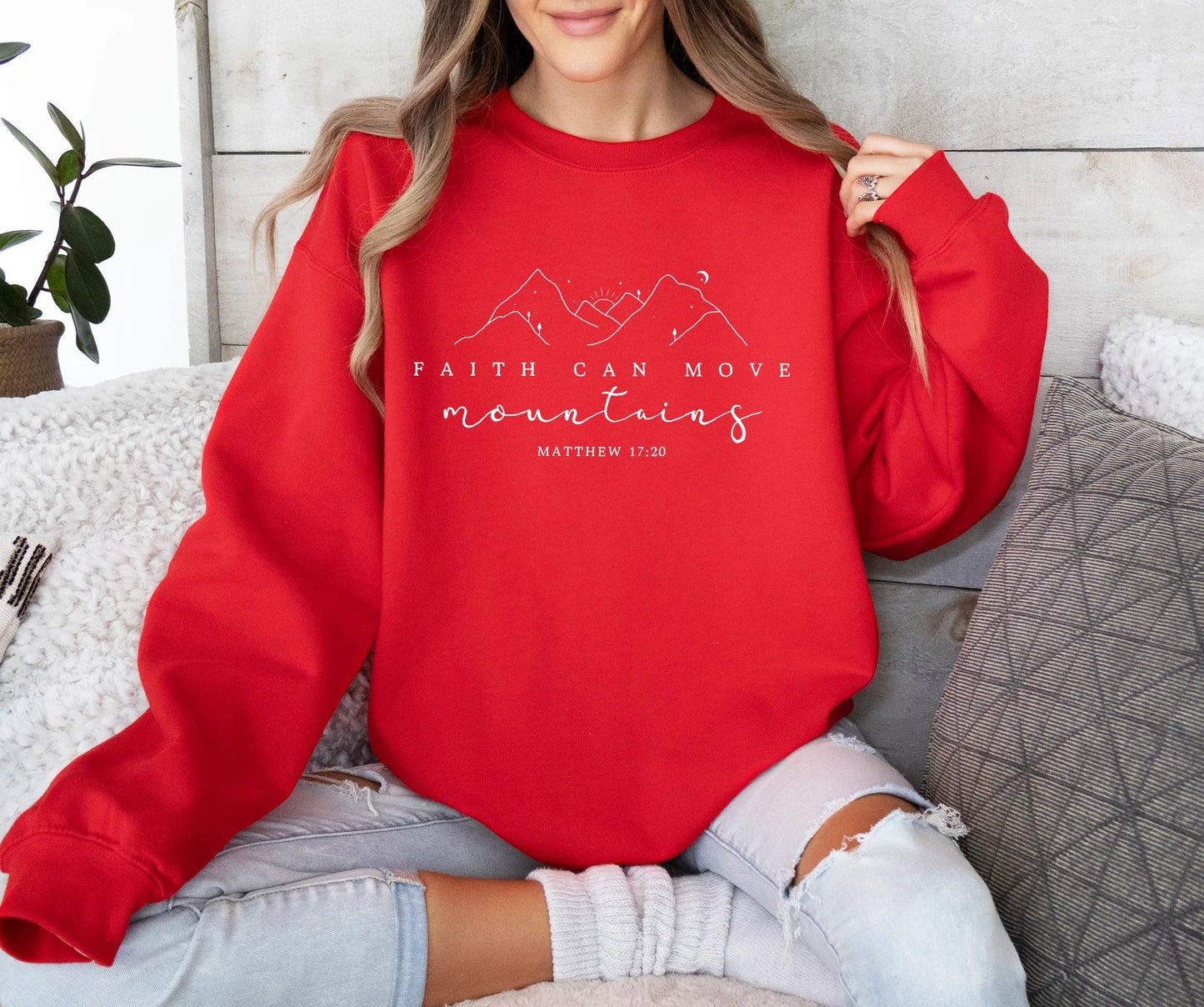 Faith Can Move Mountains Sweatshirt Matthew 17:20 Women’s Christian Sweater - Hollow Point Society - Sweater