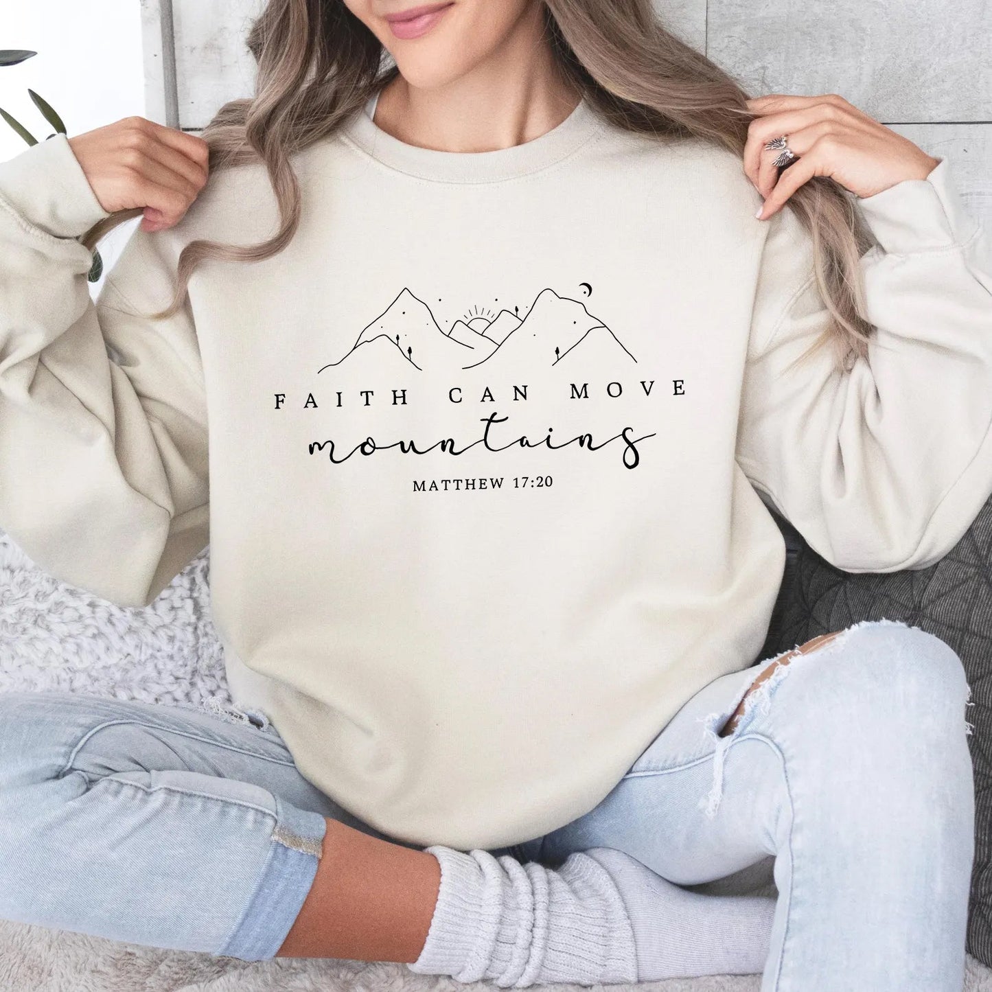 Faith Can Move Mountains Sweatshirt Matthew 17:20 Women’s Christian Sweater - Hollow Point Society - Sweater