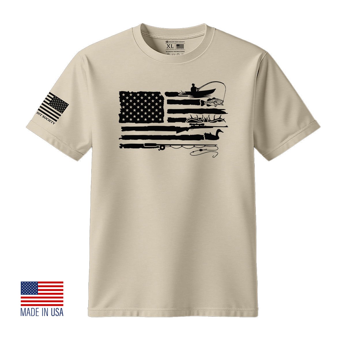 Fishing Hunting American Flag T-Shirt - Hollow Point Society - T-Shirt