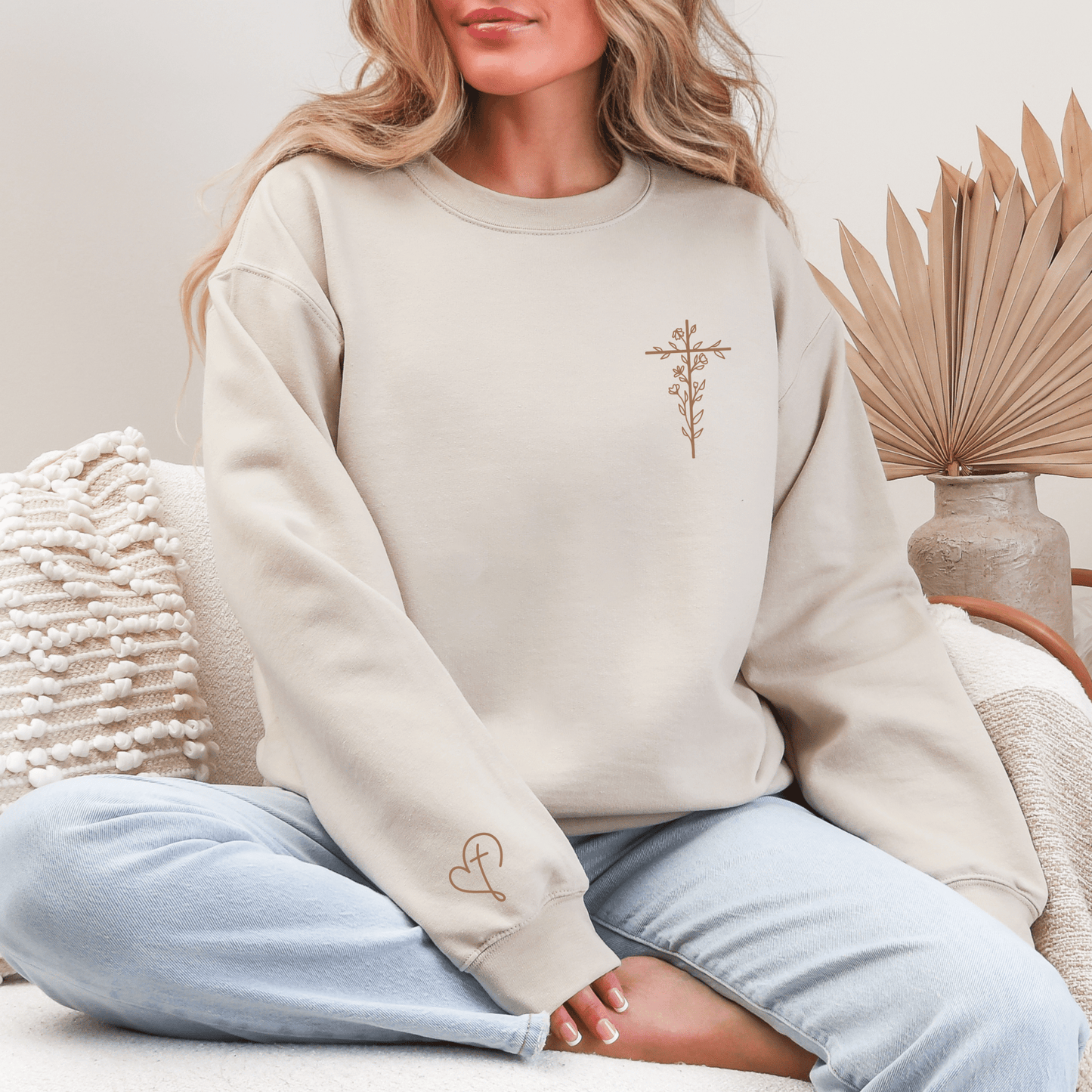 Floral Cross Sweater for Women, Faith - Inspired Christian Sweatshirt - Hollow Point Society - Sweater