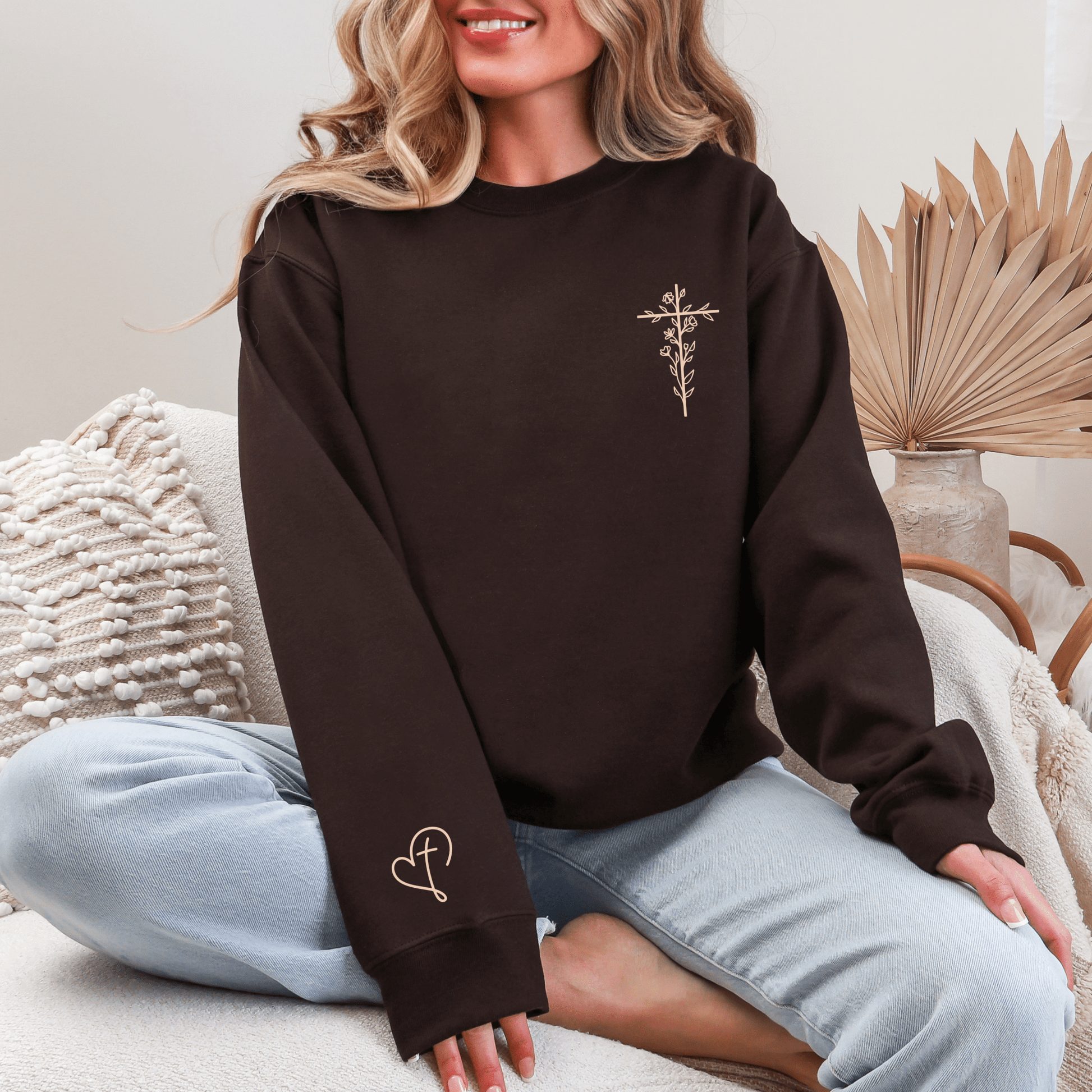 Floral Cross Sweater for Women, Faith - Inspired Christian Sweatshirt - Hollow Point Society - Sweater