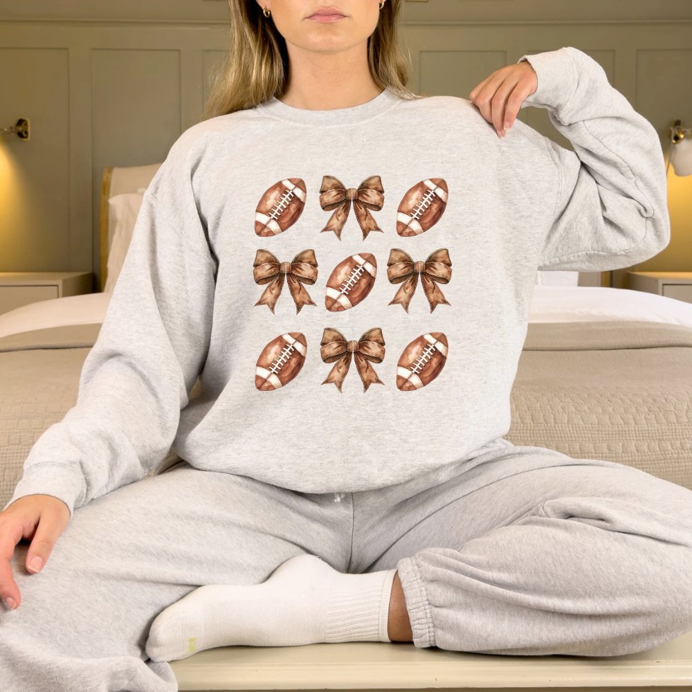 Football Bow Pattern Sweatshirt Coquette Sweater - Hollow Point Society - Sweater