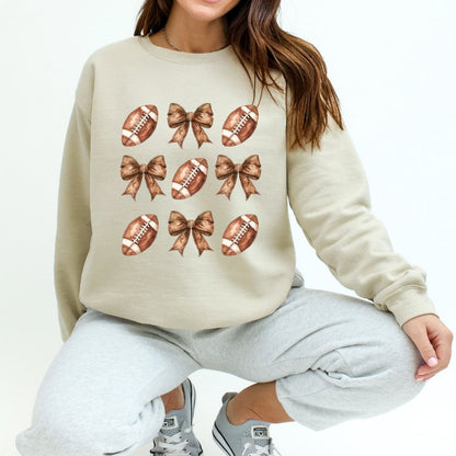 Football Bow Pattern Sweatshirt Coquette Sweater - Hollow Point Society - Sweater