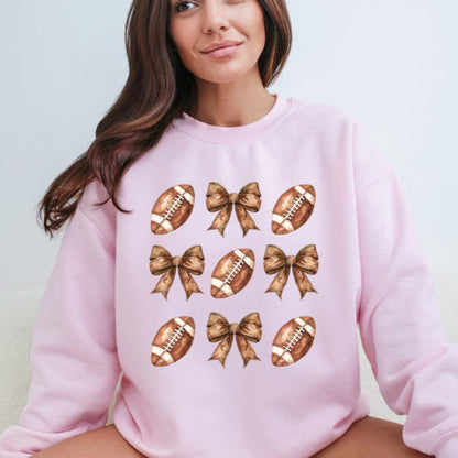 Football Bow Pattern Sweatshirt Coquette Sweater - Hollow Point Society - Sweater