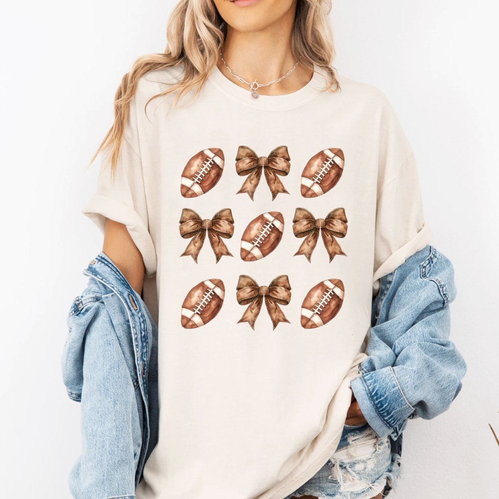 Footballs & Bows Pattern Shirt Coquette Tee (4 colors) - Hollow Point Society - T-Shirt