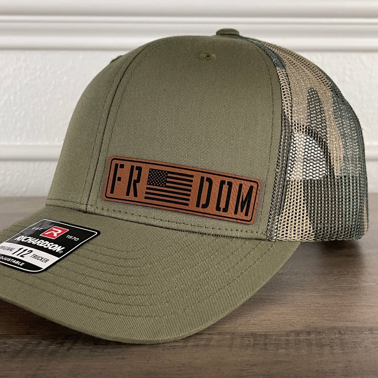 Freedom American Flag Patriotic Leather Patch Hat Green/Camo - Hollow Point Society - Patch Hat