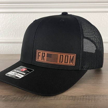 FREEDOM Flag Side Leather Patch Hat Black - Hollow Point Society - Patch Hat