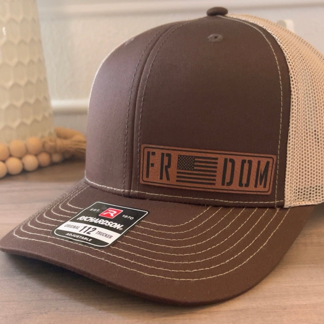 Freedom Flag Side Leather Patch Hat Brown - Hollow Point Society - Patch Hat