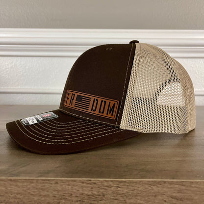 Freedom Flag Side Leather Patch Hat Brown - Hollow Point Society - Patch Hat