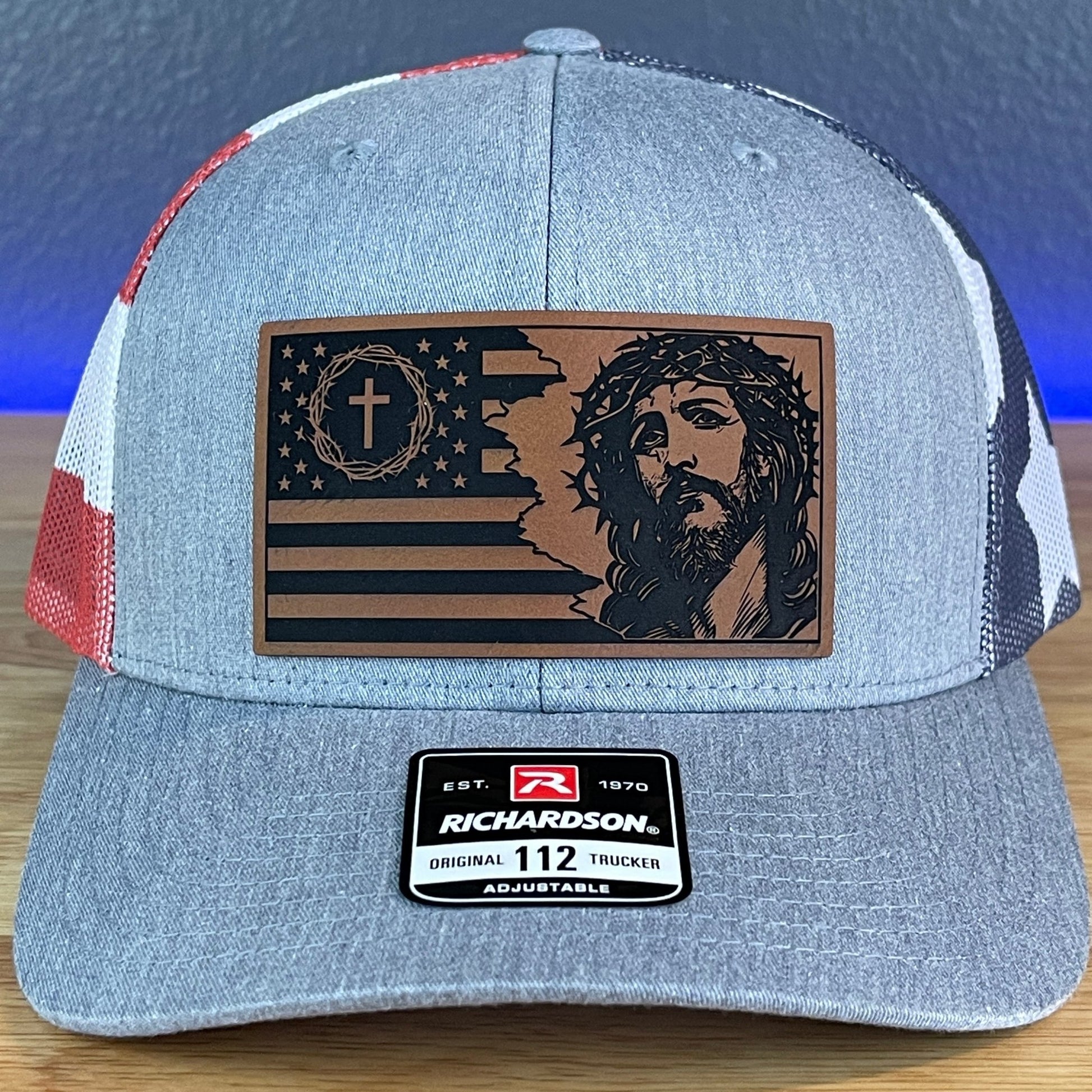 God and Country Jesus American Flag Christian Leather Patch SnapBack Trucker Hat Stars & Stripes - Hollow Point Society - Patch Hat