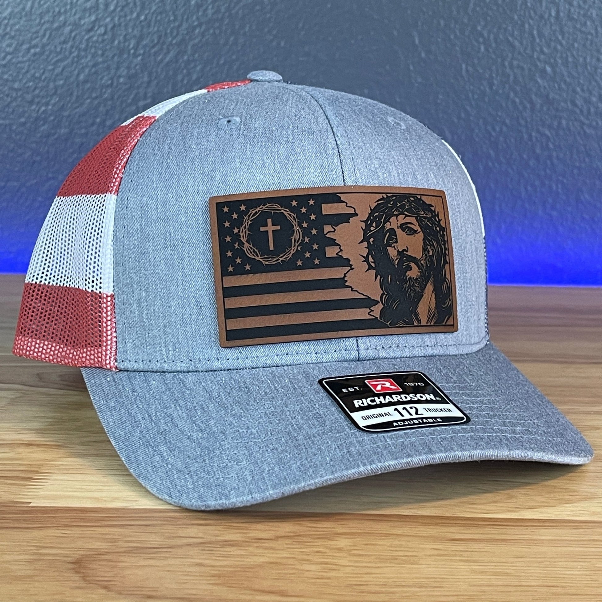 God and Country Jesus American Flag Christian Leather Patch SnapBack Trucker Hat Stars & Stripes - Hollow Point Society - Patch Hat