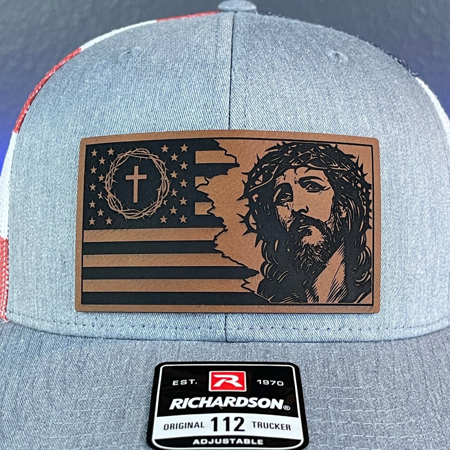 God and Country Jesus American Flag Christian Leather Patch SnapBack Trucker Hat Stars & Stripes - Hollow Point Society - Patch Hat