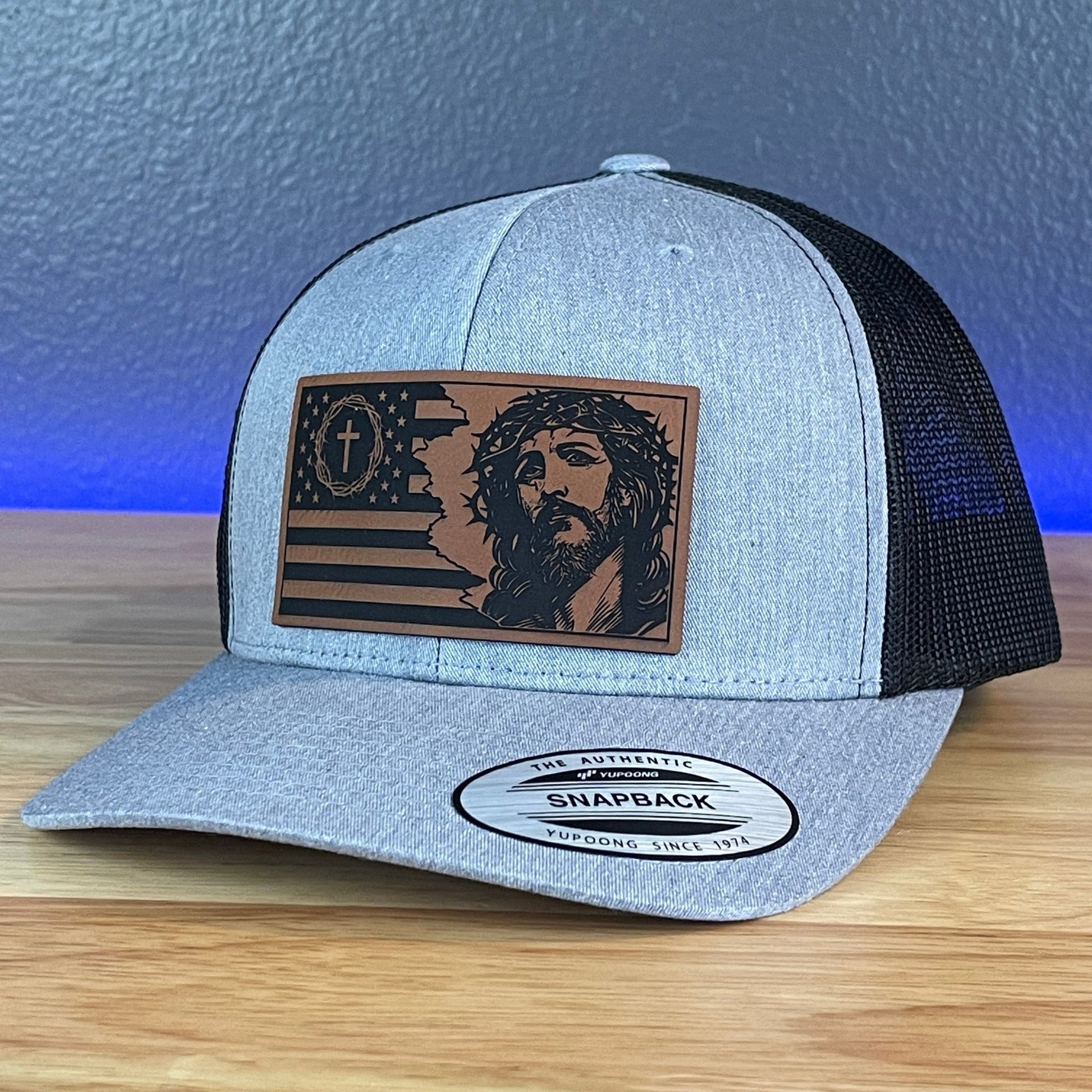 God & Country Jesus American Flag Patriotic Christian SnapBack Trucker Rawhide Leather Patch Hat - Hollow Point Society - Patch Hat