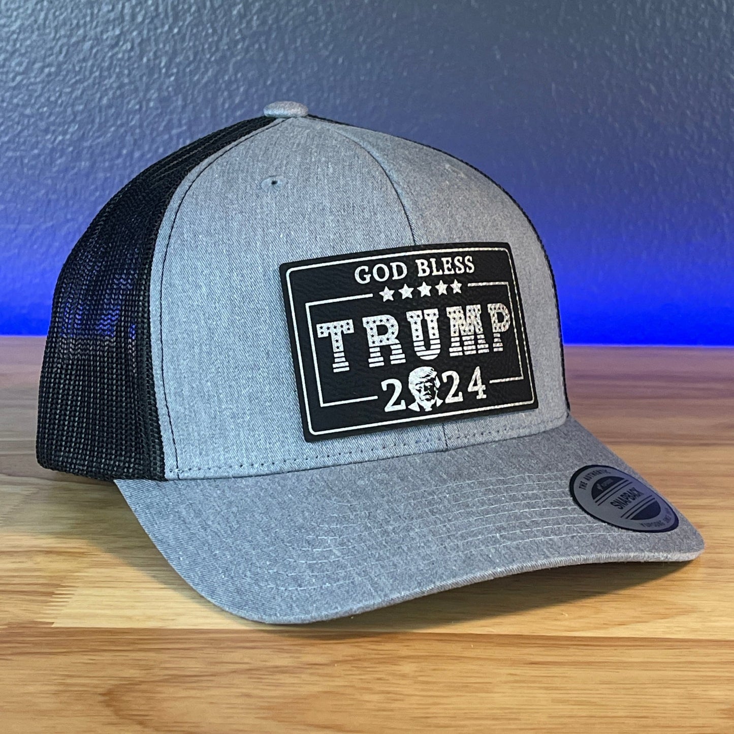 GOD BLESS TRUMP 2024 SnapBack Trucker Blk/Silver Rectangular Leather Patch Hat - Hollow Point Society - Patch Hat