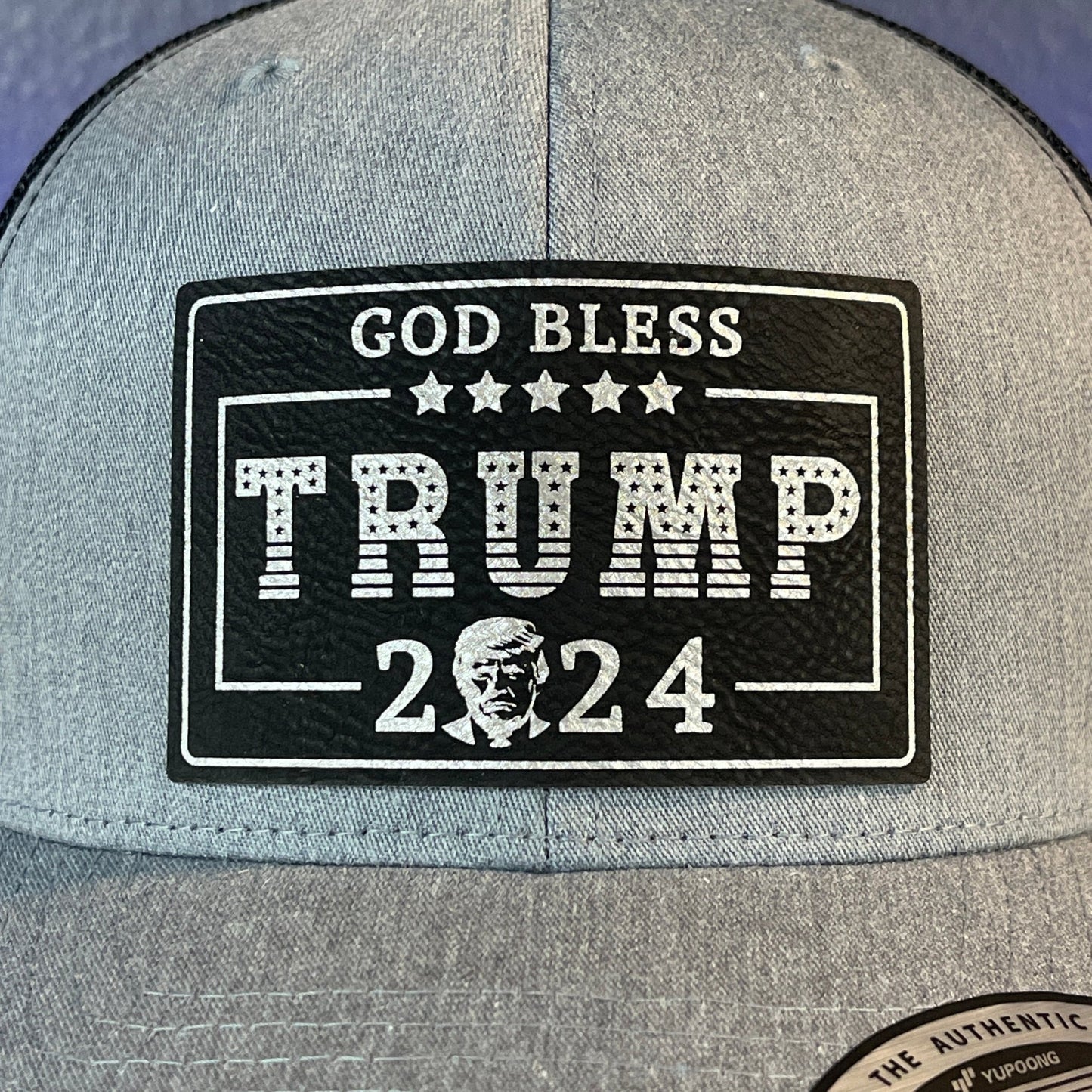 GOD BLESS TRUMP 2024 SnapBack Trucker Blk/Silver Rectangular Leather Patch Hat - Hollow Point Society - Patch Hat