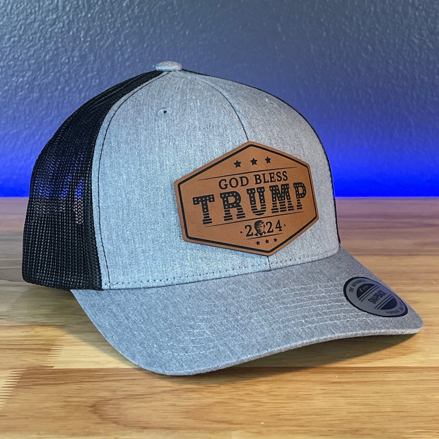 GOD BLESS TRUMP 2024 SnapBack Trucker Rawhide Leather Patch Hat - Hollow Point Society - Patch Hat