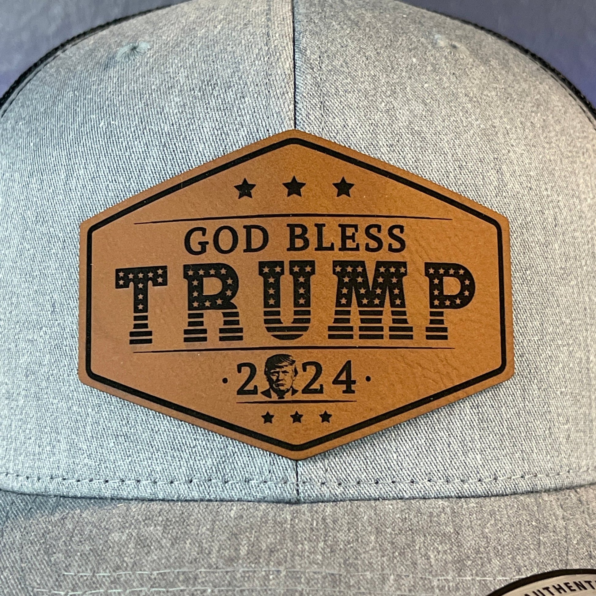 GOD BLESS TRUMP 2024 SnapBack Trucker Rawhide Leather Patch Hat - Hollow Point Society - Patch Hat