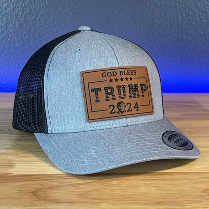 GOD BLESS TRUMP 2024 SnapBack Trucker Rectangular Leather Patch Hat - Hollow Point Society - Patch Hat