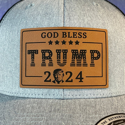 GOD BLESS TRUMP 2024 SnapBack Trucker Rectangular Leather Patch Hat - Hollow Point Society - Patch Hat