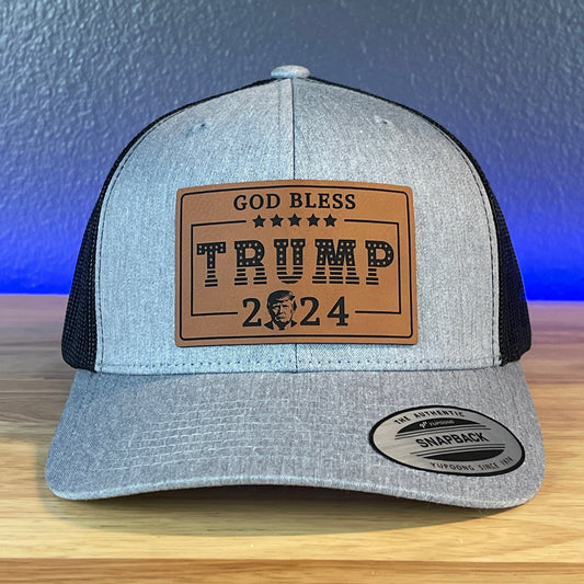 GOD BLESS TRUMP 2024 SnapBack Trucker Rectangular Leather Patch Hat - Hollow Point Society - Patch Hat