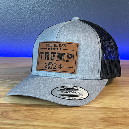 GOD BLESS TRUMP 2024 SnapBack Trucker Rectangular Leather Patch Hat - Hollow Point Society - Patch Hat