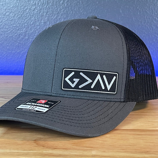 God Is Greater Than The Highs And Lows Christian SnapBack Leather Patch Hat Blk/Silv Side - Hollow Point Society - Patch Hat