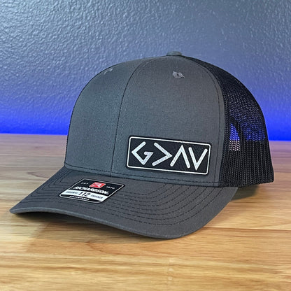 God Is Greater Than The Highs And Lows Christian SnapBack Leather Patch Hat Blk/Silv Side - Hollow Point Society - Patch Hat